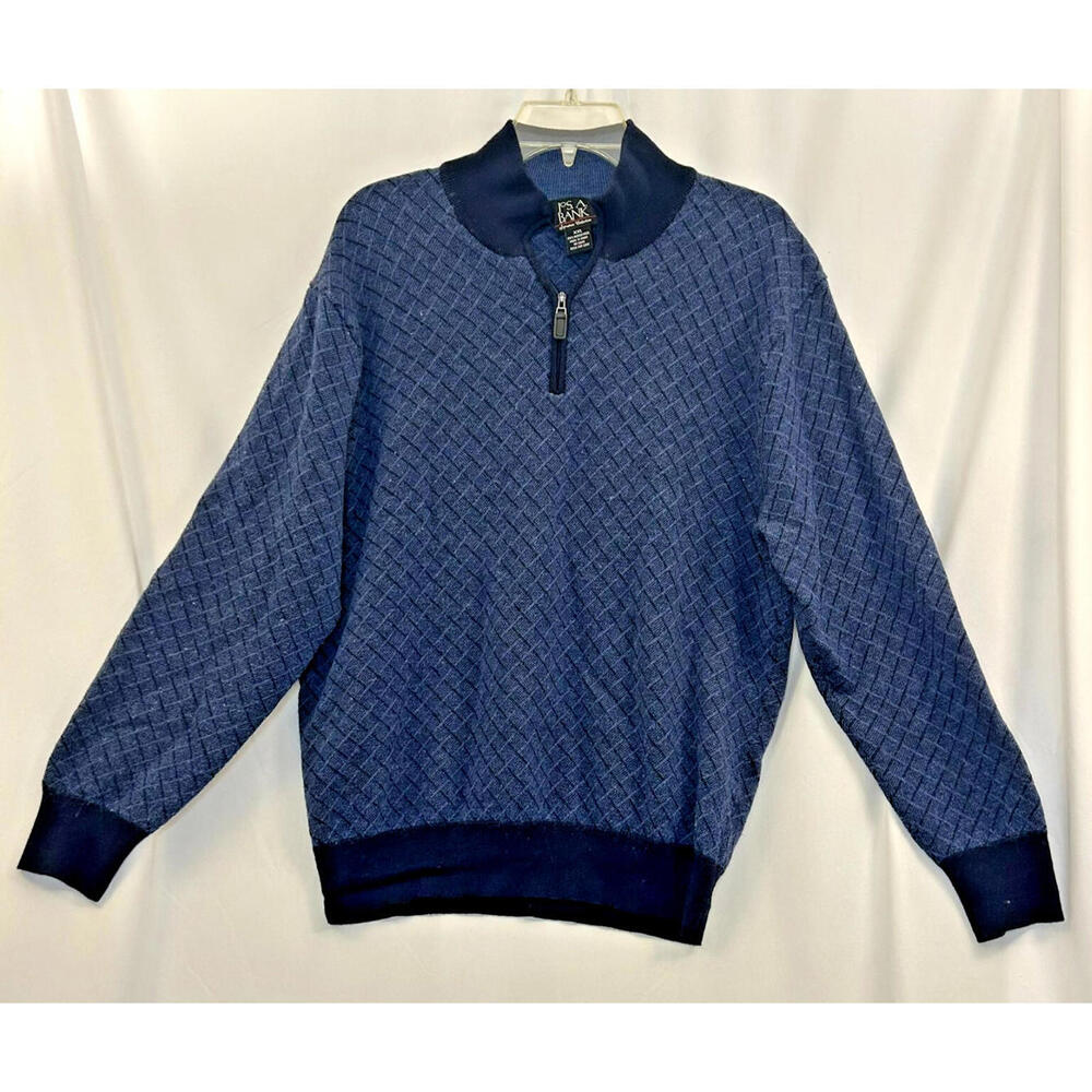 Jos. A. Bank Mens Signature Collection 2XL Sweater 100% Merino Wool 1/4 Zip Blue